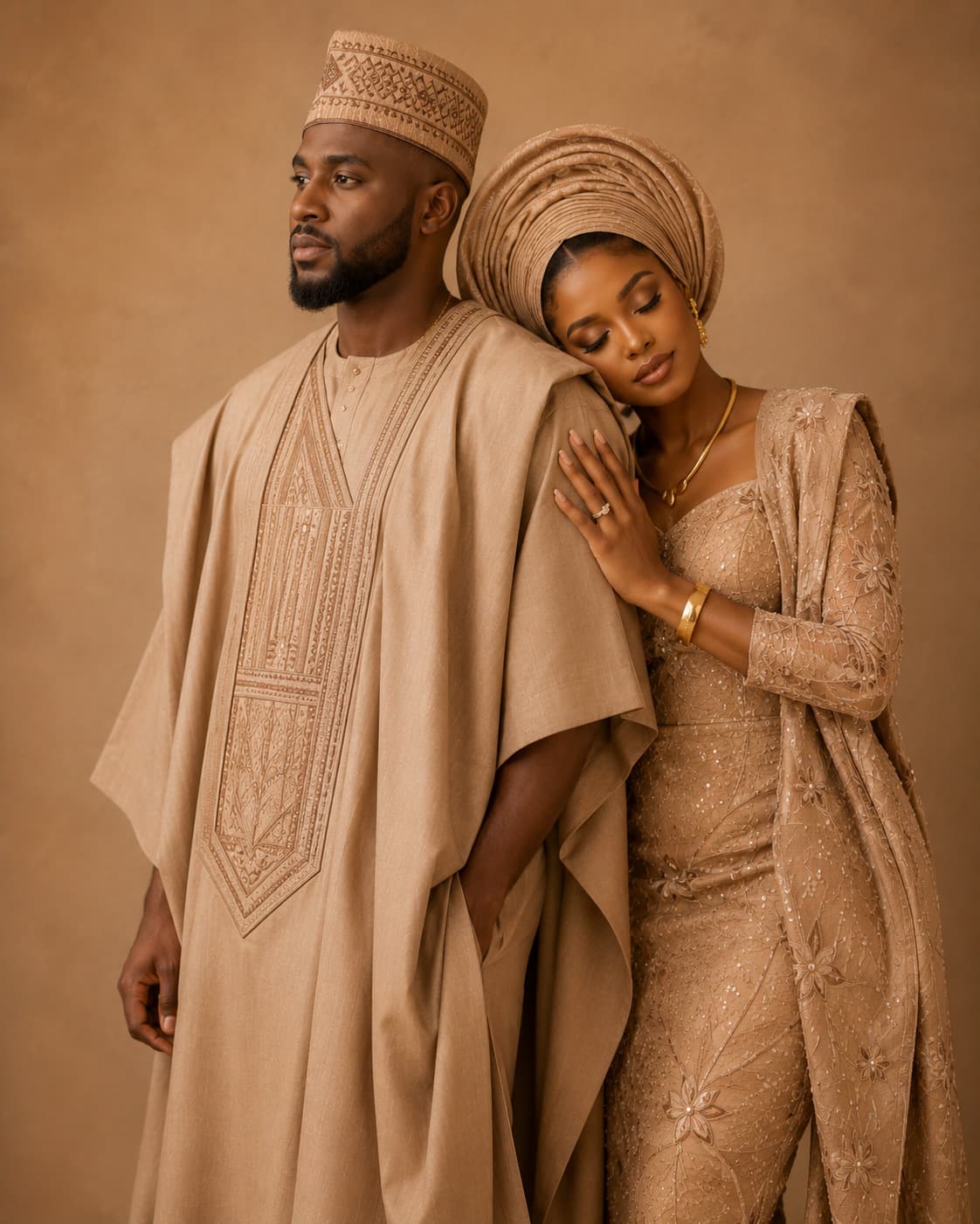 Couple in coordinated attire